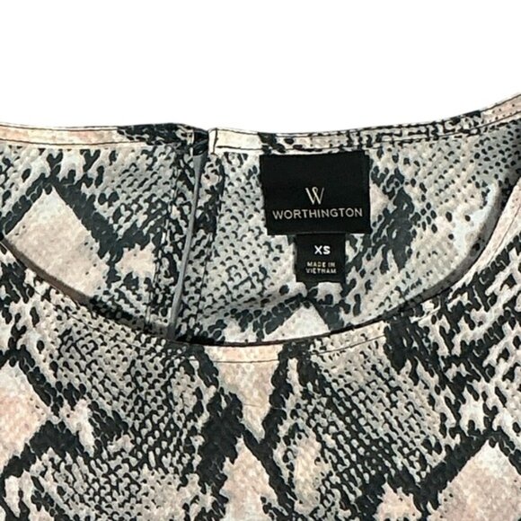 Worthington Women's Snake Print Blouse Ballon Sleeve Black Pink Blush Top XS - Picture 7 of 16